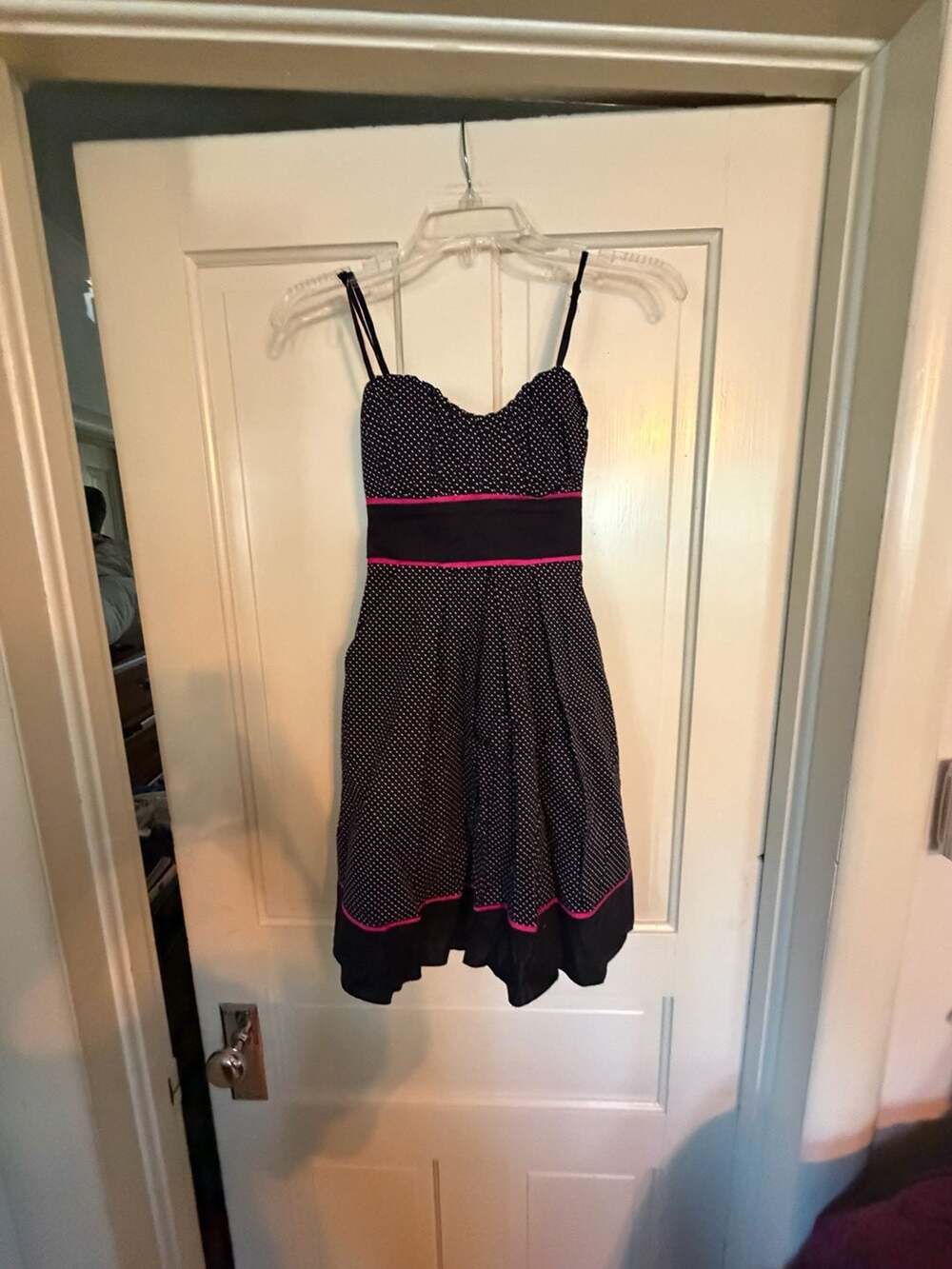 Speechless Black and White Polka Dot Sundress with Pink Trim Size 1